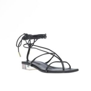 Versace Black Leather Lace Up Square Toe Sandals 36